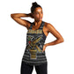 Zimbabwean Bird Statue Women Racerback Tank Tribal Pattern Flag Patch and Heritage Symbol