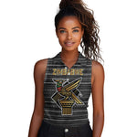 Zimbabwean Bird Statue Women Sleeveless Polo Shirt Tribal Pattern Flag Patch and Heritage Symbol