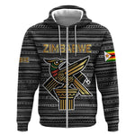 Zimbabwean Bird Statue Zip Hoodie Tribal Pattern Flag Patch and Heritage Symbol