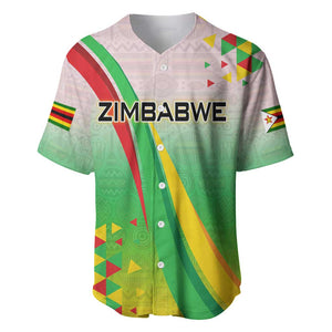 Vibe Zimbabwe Baseball Jersey Tribal-Inspired Background with Geometric Flag Color Design