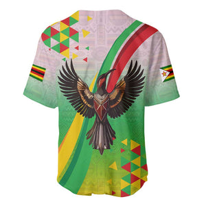 Vibe Zimbabwe Baseball Jersey Tribal-Inspired Background with Geometric Flag Color Design