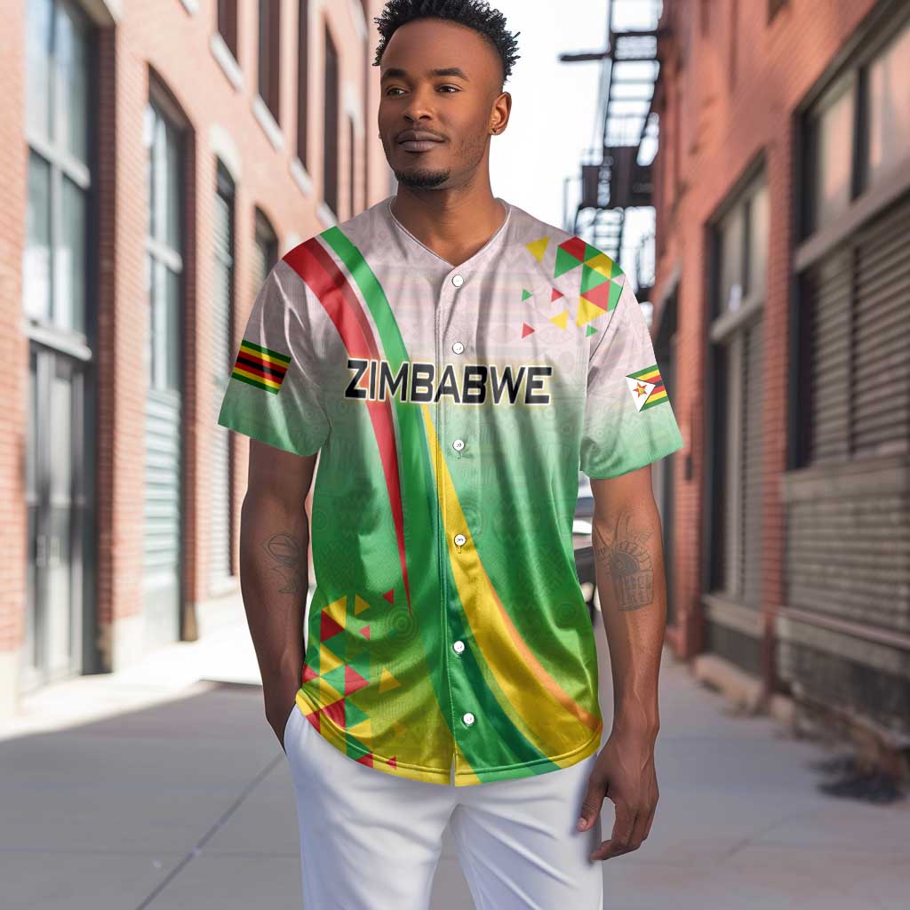 Vibe Zimbabwe Baseball Jersey Tribal-Inspired Background with Geometric Flag Color Design