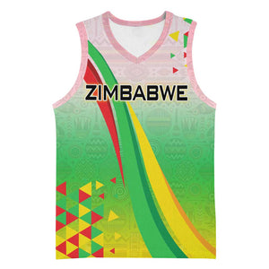 Vibe Zimbabwe Basketball Jersey Tribal-Inspired Background with Geometric Flag Color Design - African Pride