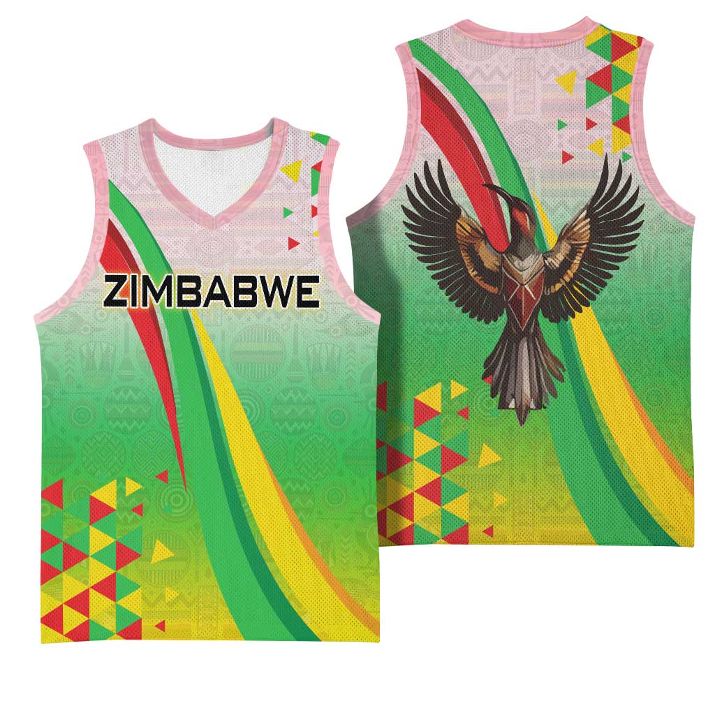 Vibe Zimbabwe Basketball Jersey Tribal-Inspired Background with Geometric Flag Color Design - African Pride