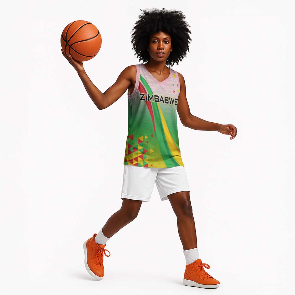 Vibe Zimbabwe Basketball Jersey Tribal-Inspired Background with Geometric Flag Color Design - African Pride