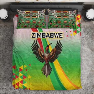 Vibe Zimbabwe Bedding Set Tribal-Inspired Background with Geometric Flag Color Design