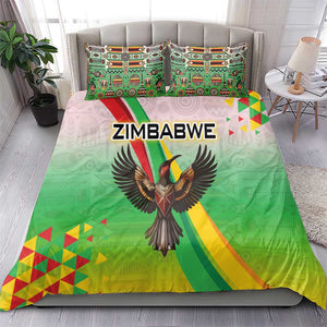 Vibe Zimbabwe Bedding Set Tribal-Inspired Background with Geometric Flag Color Design
