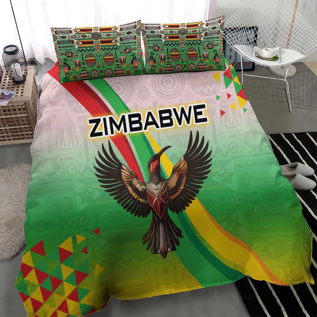 Vibe Zimbabwe Bedding Set Tribal-Inspired Background with Geometric Flag Color Design