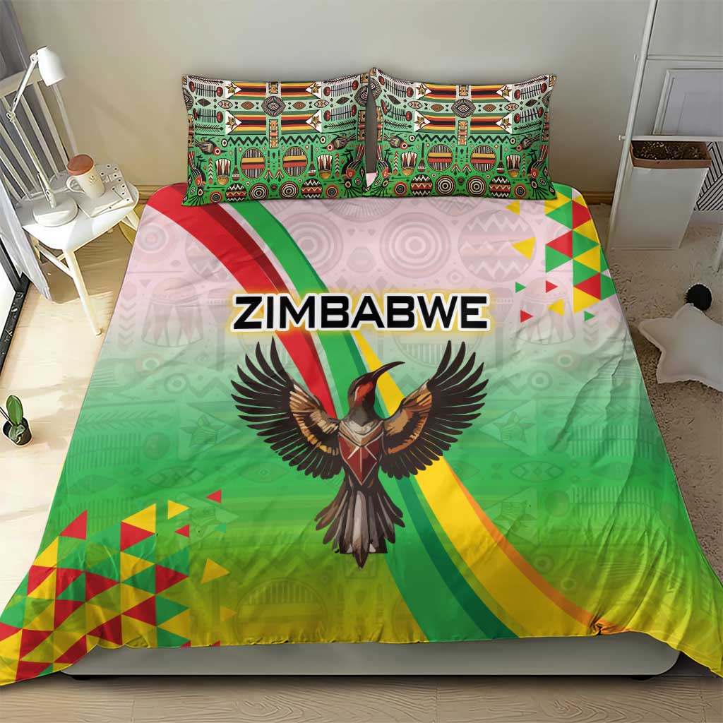 Vibe Zimbabwe Bedding Set Tribal-Inspired Background with Geometric Flag Color Design