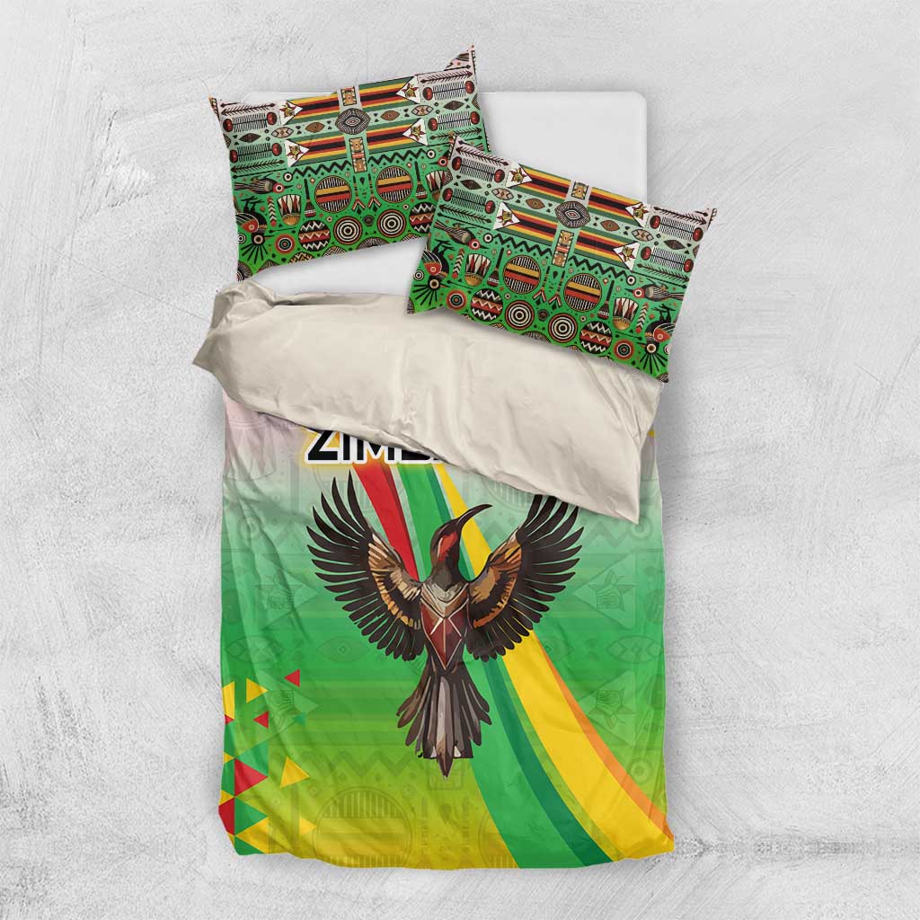 Vibe Zimbabwe Bedding Set Tribal-Inspired Background with Geometric Flag Color Design
