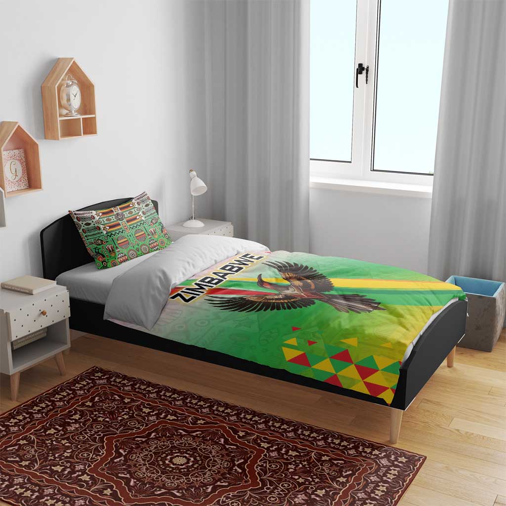 Vibe Zimbabwe Bedding Set Tribal-Inspired Background with Geometric Flag Color Design