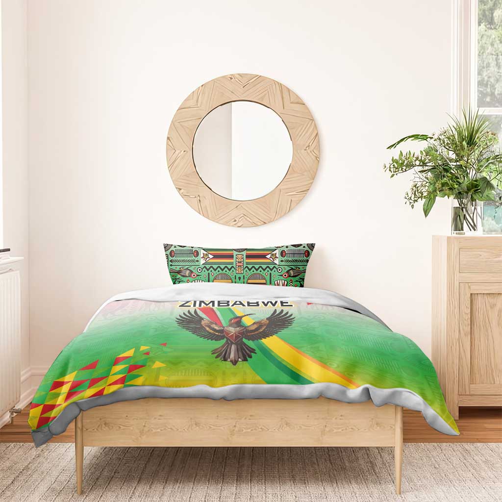 Vibe Zimbabwe Bedding Set Tribal-Inspired Background with Geometric Flag Color Design