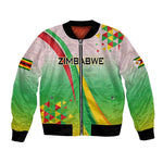 Vibe Zimbabwe Bomber Jacket Tribal-Inspired Background with Geometric Flag Color Design