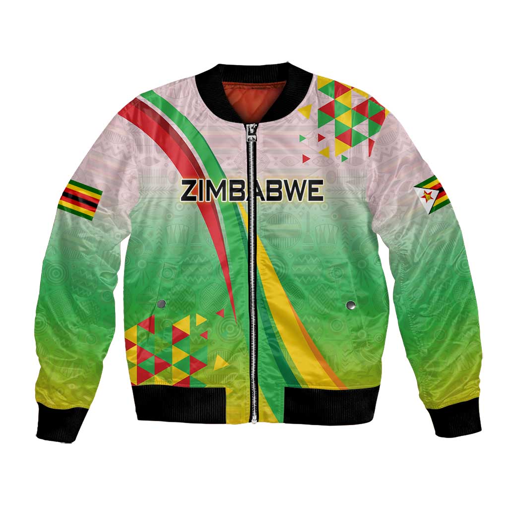 Vibe Zimbabwe Bomber Jacket Tribal-Inspired Background with Geometric Flag Color Design