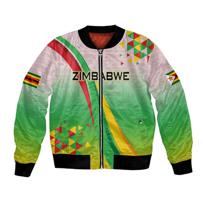 Vibe Zimbabwe Bomber Jacket Tribal-Inspired Background with Geometric Flag Color Design