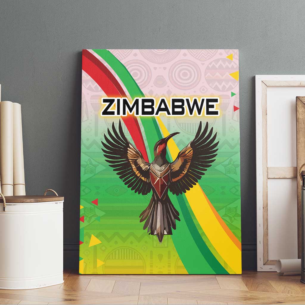 Vibe Zimbabwe Canvas Wall Art Tribal-Inspired Background with Geometric Flag Color Design