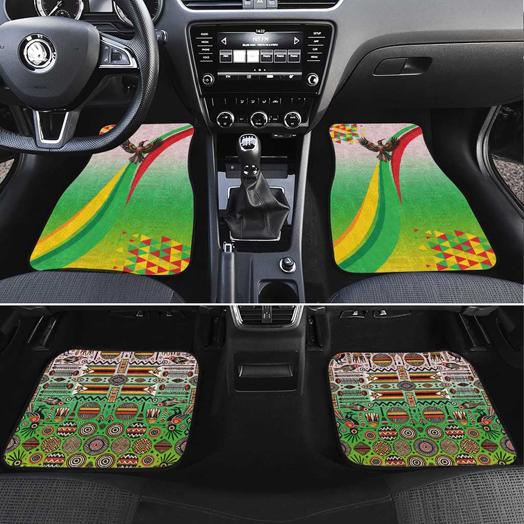 Vibe Zimbabwe Car Mats Tribal-Inspired Background with Geometric Flag Color Design