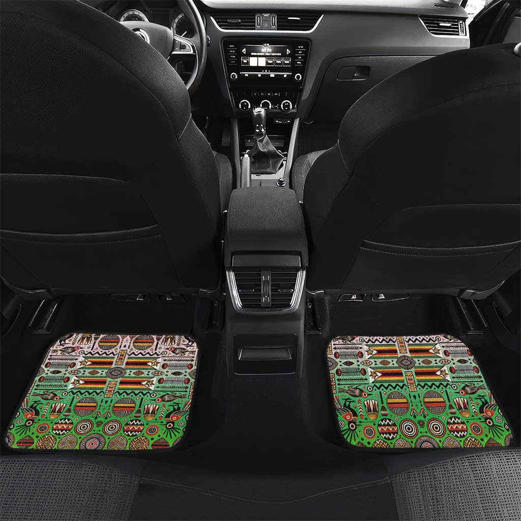 Vibe Zimbabwe Car Mats Tribal-Inspired Background with Geometric Flag Color Design