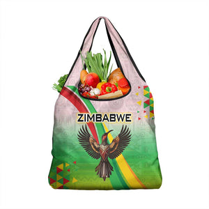Vibe Zimbabwe Grocery Bag Tribal-Inspired Background with Geometric Flag Color Design
