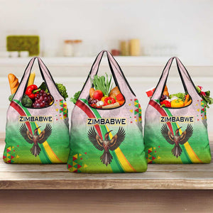 Vibe Zimbabwe Grocery Bag Tribal-Inspired Background with Geometric Flag Color Design