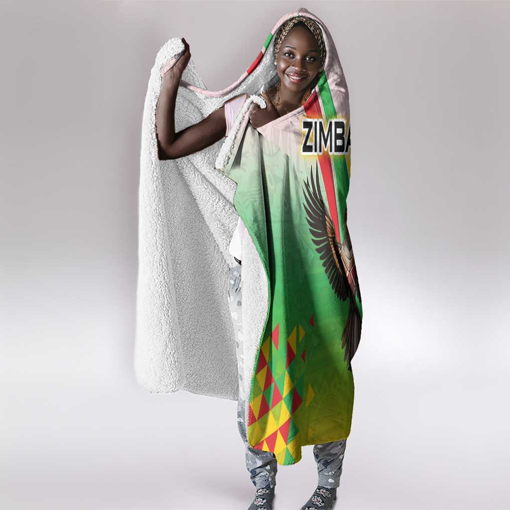 Vibe Zimbabwe Hooded Blanket Tribal-Inspired Background with Geometric Flag Color Design