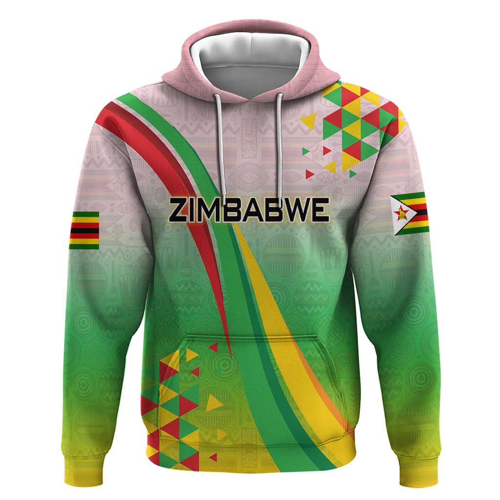 Vibe Zimbabwe Hoodie Tribal-Inspired Background with Geometric Flag Color Design