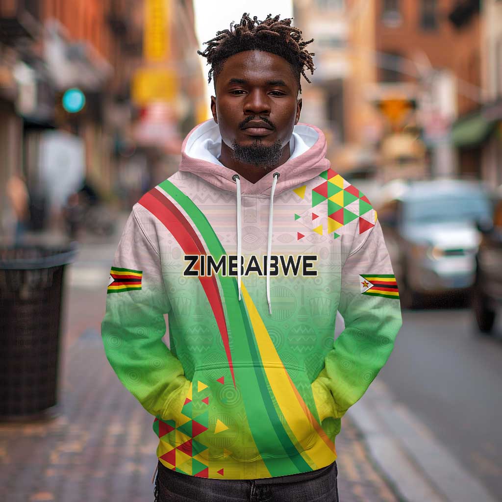 Vibe Zimbabwe Hoodie Tribal-Inspired Background with Geometric Flag Color Design