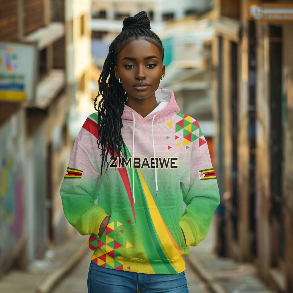 Vibe Zimbabwe Hoodie Tribal-Inspired Background with Geometric Flag Color Design