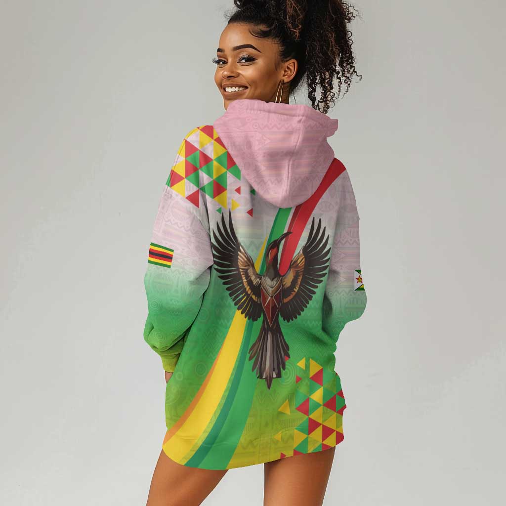 Vibe Zimbabwe Hoodie Dress Tribal-Inspired Background with Geometric Flag Color Design