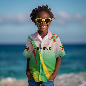 Vibe Zimbabwe Kid Hawaiian Shirt Tribal-Inspired Background with Geometric Flag Color Design