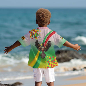 Vibe Zimbabwe Kid Hawaiian Shirt Tribal-Inspired Background with Geometric Flag Color Design