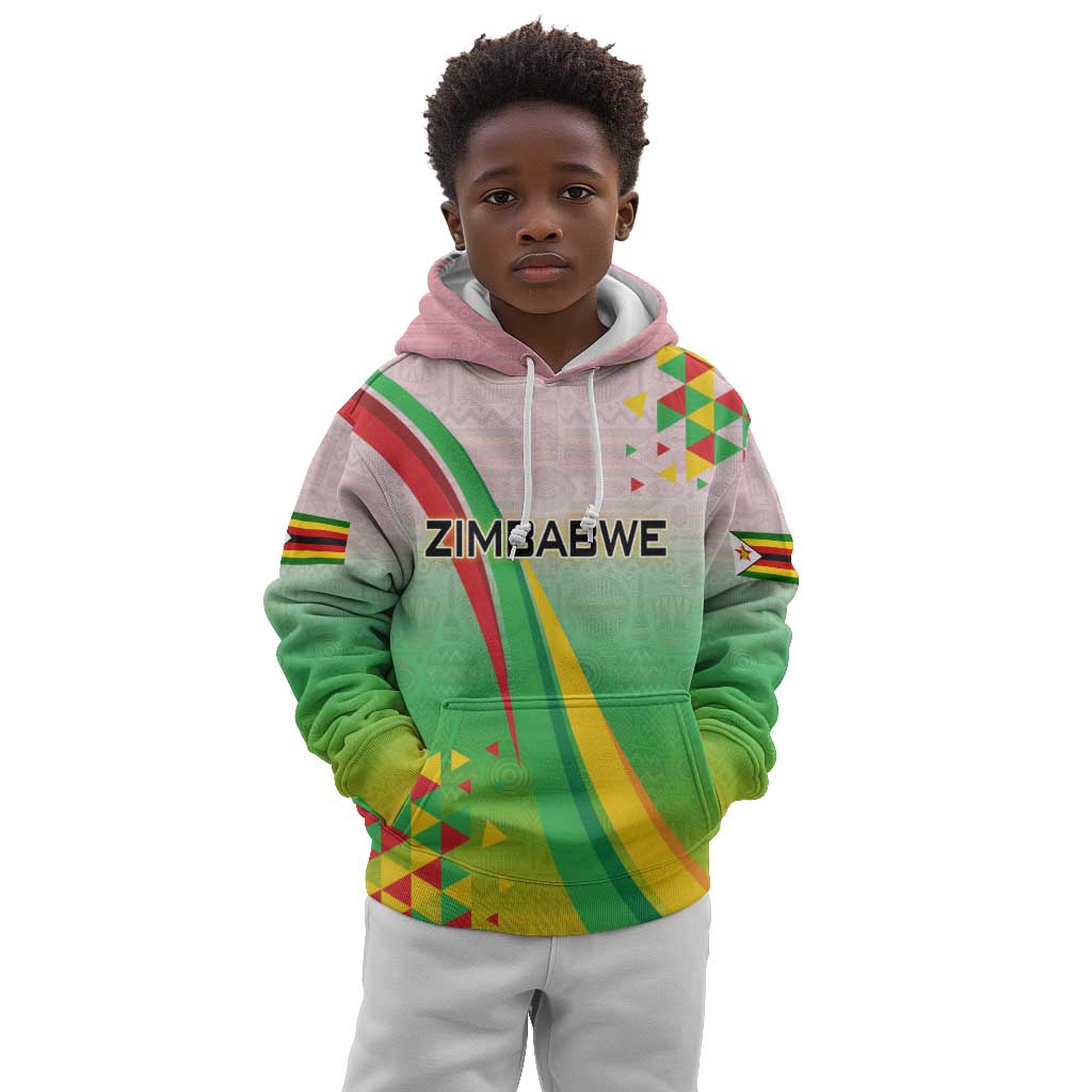 Vibe Zimbabwe Kid Hoodie Tribal-Inspired Background with Geometric Flag Color Design