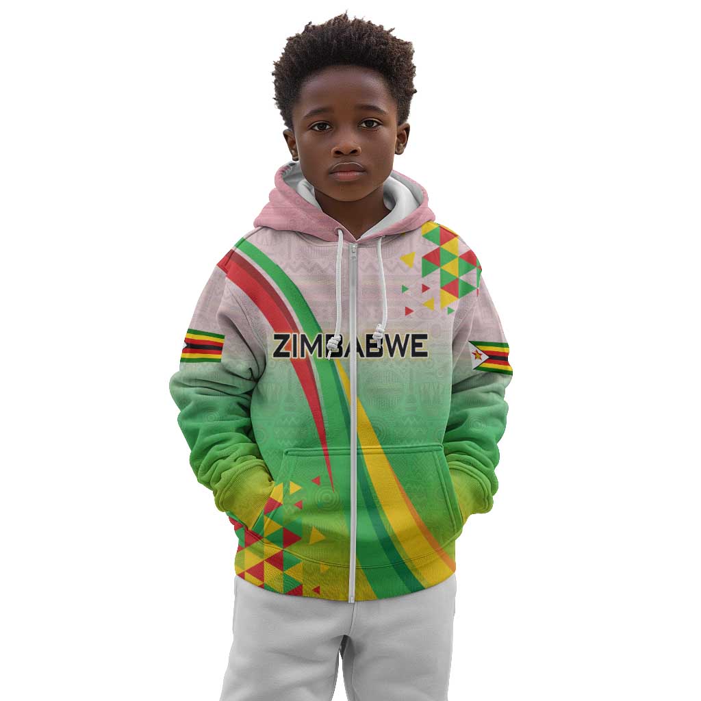 Vibe Zimbabwe Kid Hoodie Tribal-Inspired Background with Geometric Flag Color Design