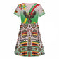 Vibe Zimbabwe Kid Short Sleeve Dress Tribal-Inspired Background with Geometric Flag Color Design