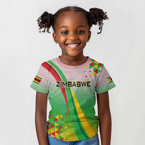 Vibe Zimbabwe Kid T shirt Tribal-Inspired Background with Geometric Flag Color Design
