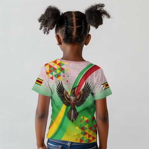 Vibe Zimbabwe Kid T shirt Tribal-Inspired Background with Geometric Flag Color Design