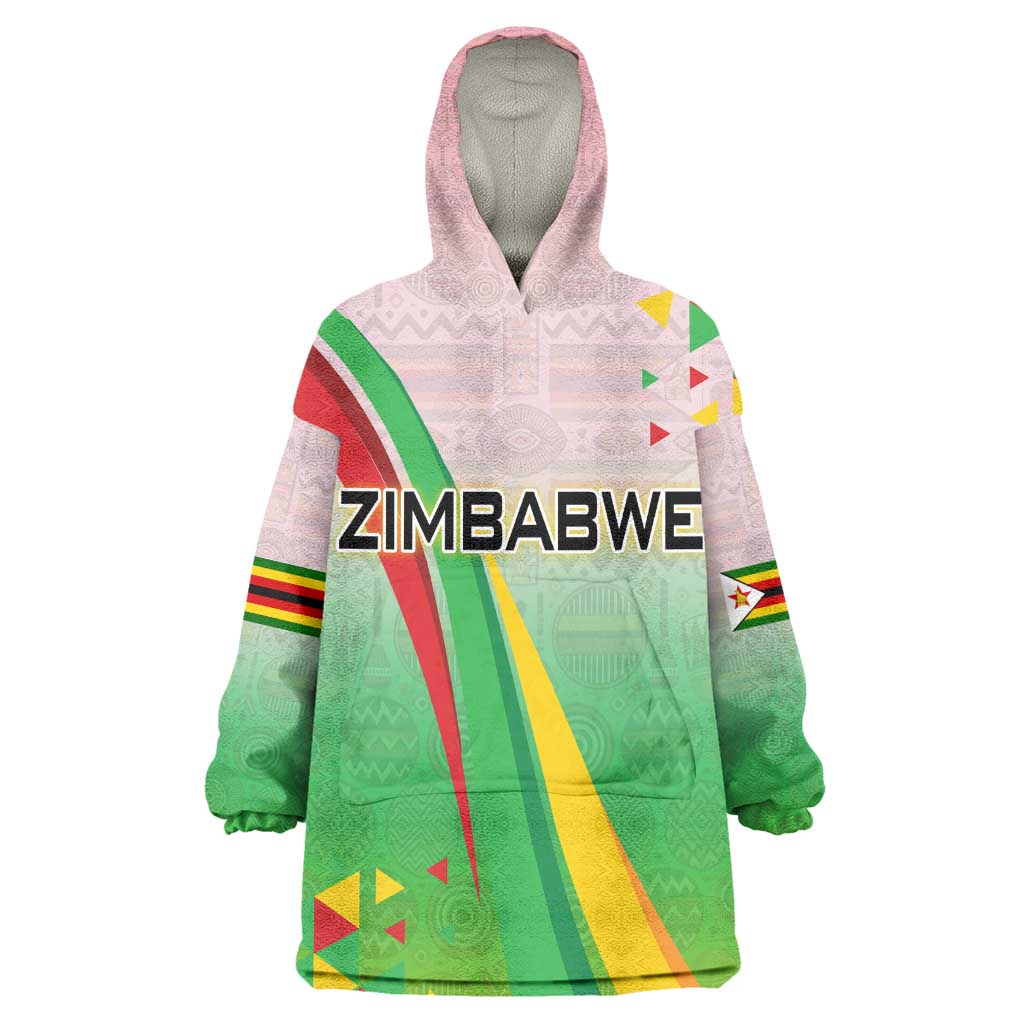 Vibe Zimbabwe Kid Wearable Blanket Hoodie Tribal-Inspired Background with Geometric Flag Color Design