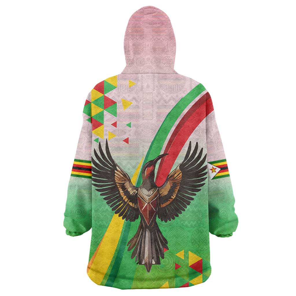 Vibe Zimbabwe Kid Wearable Blanket Hoodie Tribal-Inspired Background with Geometric Flag Color Design