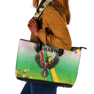 Vibe Zimbabwe Leather Tote Bag Tribal-Inspired Background with Geometric Flag Color Design