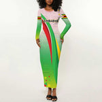 Vibe Zimbabwe Long Sleeve Bodycon Dress Tribal-Inspired Background with Geometric Flag Color Design TS04