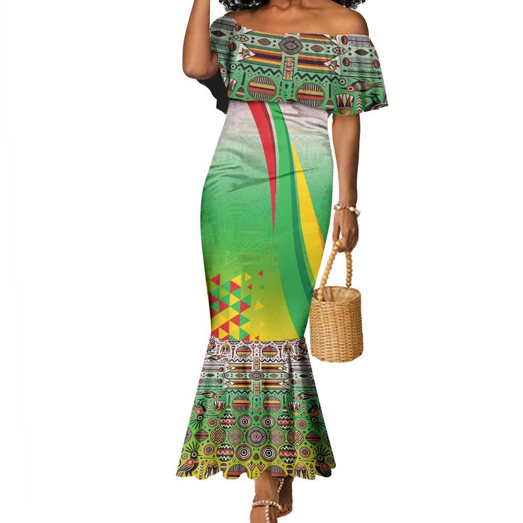Vibe Zimbabwe Mermaid Dress Tribal-Inspired Background with Geometric Flag Color Design