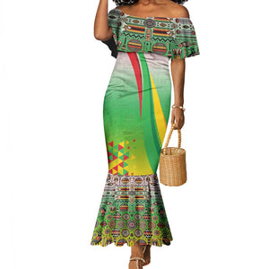 Vibe Zimbabwe Mermaid Dress Tribal-Inspired Background with Geometric Flag Color Design