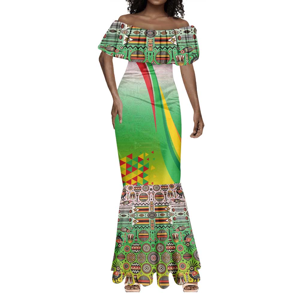 Vibe Zimbabwe Mermaid Dress Tribal-Inspired Background with Geometric Flag Color Design