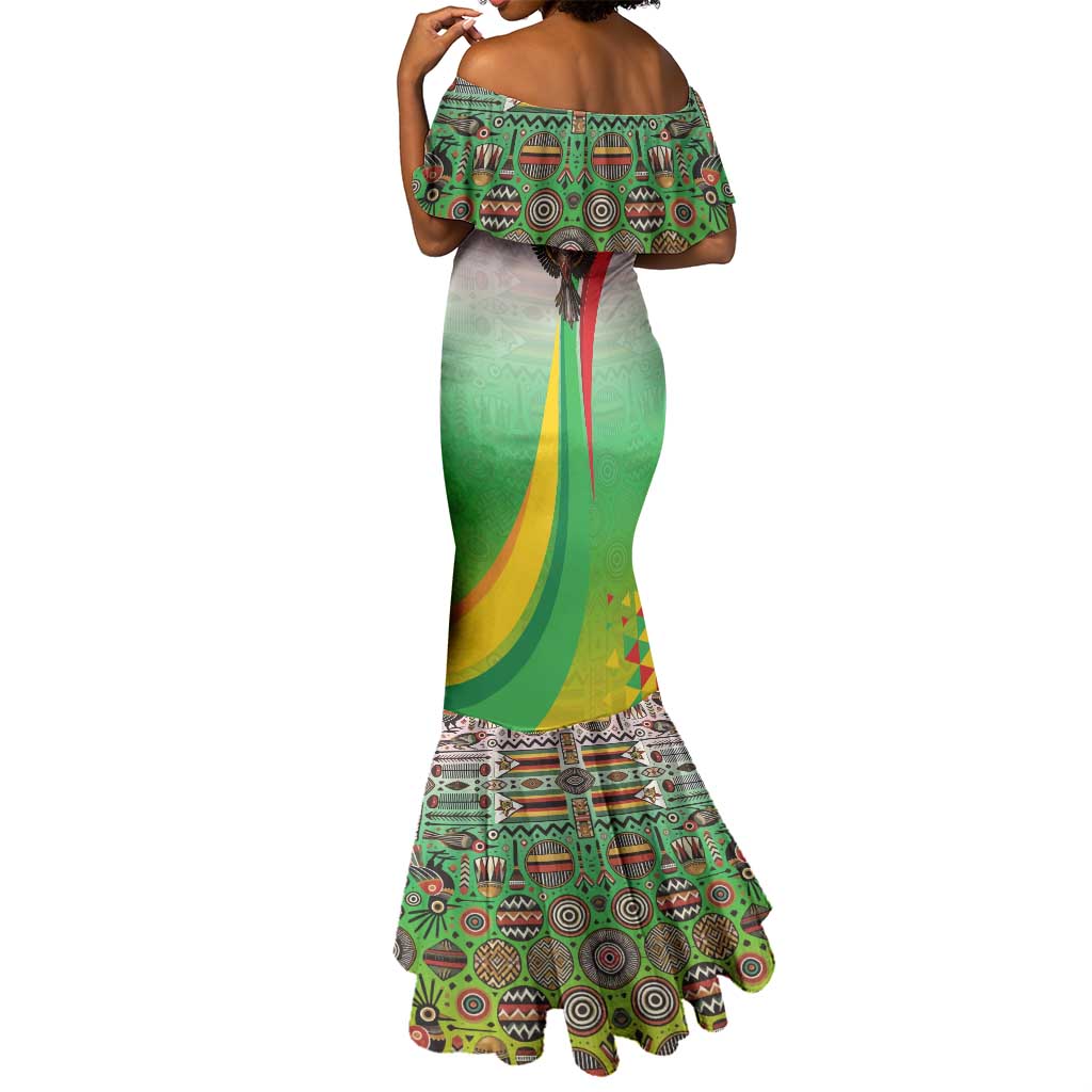 Vibe Zimbabwe Mermaid Dress Tribal-Inspired Background with Geometric Flag Color Design
