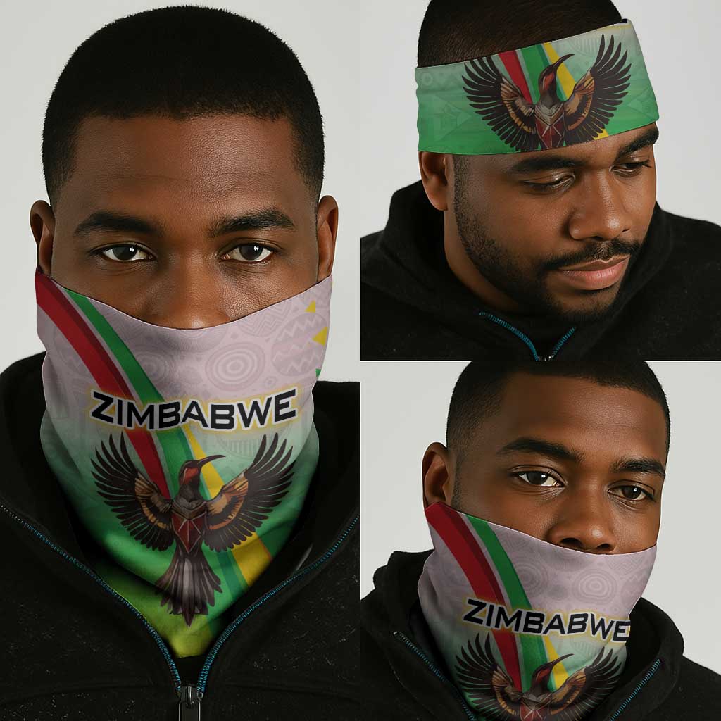 Vibe Zimbabwe Neck Gaiter Tribal-Inspired Background Geometric Flag Color Design TS04