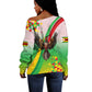 Vibe Zimbabwe Off Shoulder Sweater Tribal-Inspired Background with Geometric Flag Color Design
