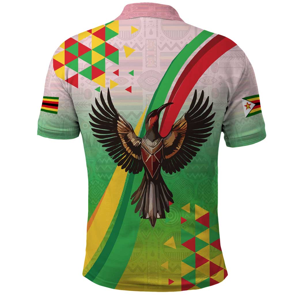 Vibe Zimbabwe Polo Shirt Tribal-Inspired Background with Geometric Flag Color Design