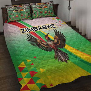 Vibe Zimbabwe Quilt Bed Set Tribal-Inspired Background with Geometric Flag Color Design