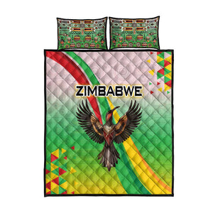 Vibe Zimbabwe Quilt Bed Set Tribal-Inspired Background with Geometric Flag Color Design