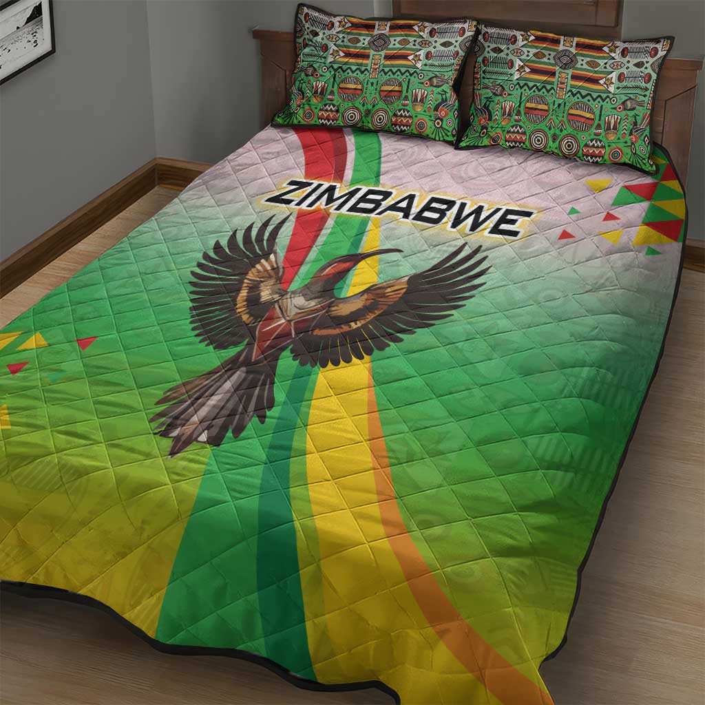 Vibe Zimbabwe Quilt Bed Set Tribal-Inspired Background with Geometric Flag Color Design